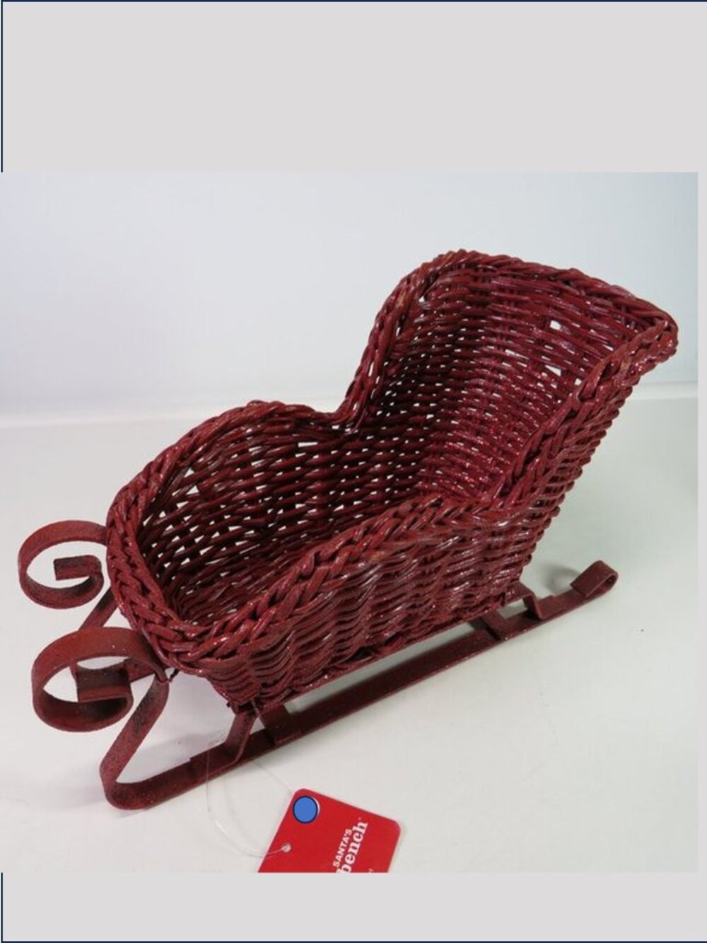 2006 Santa's Workbench Red Wicker Sleigh Basket Glitter 10" JoAnn's Christmas
